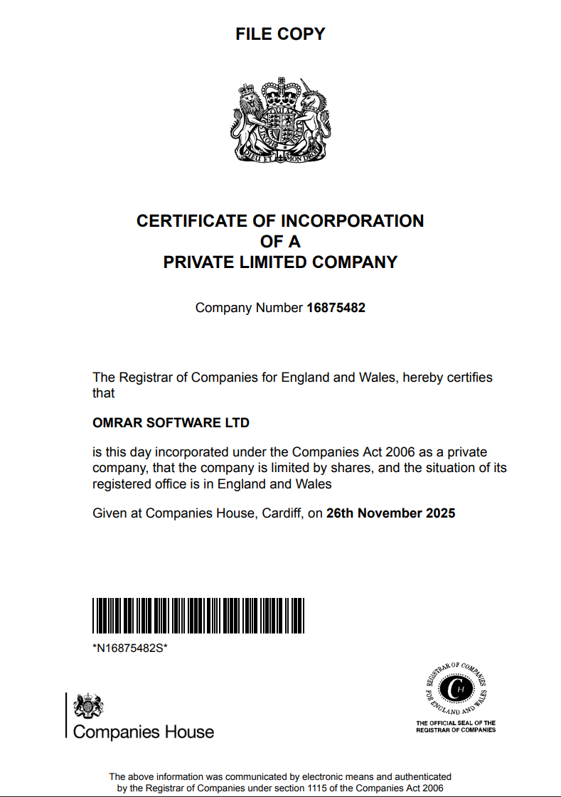 Şirket Kuruluş Sertifikası (Certificate of Incorporation)